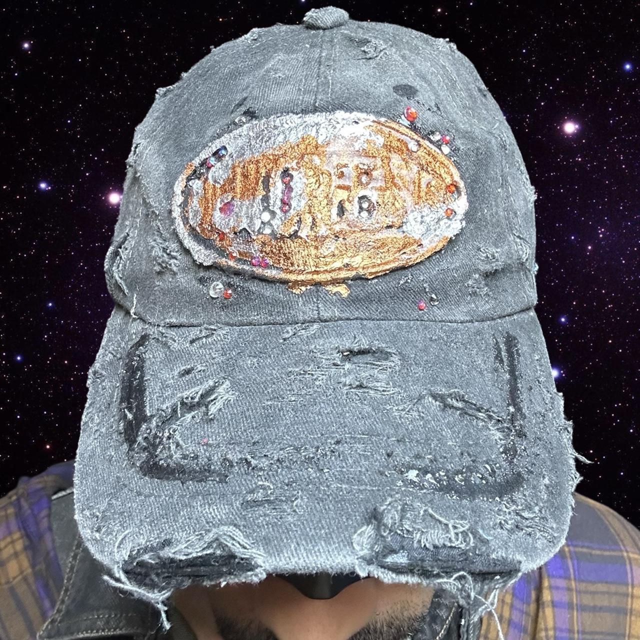 ASTROBOI 'NOCU' Black Distressed Copper Rhinestone Hat, front