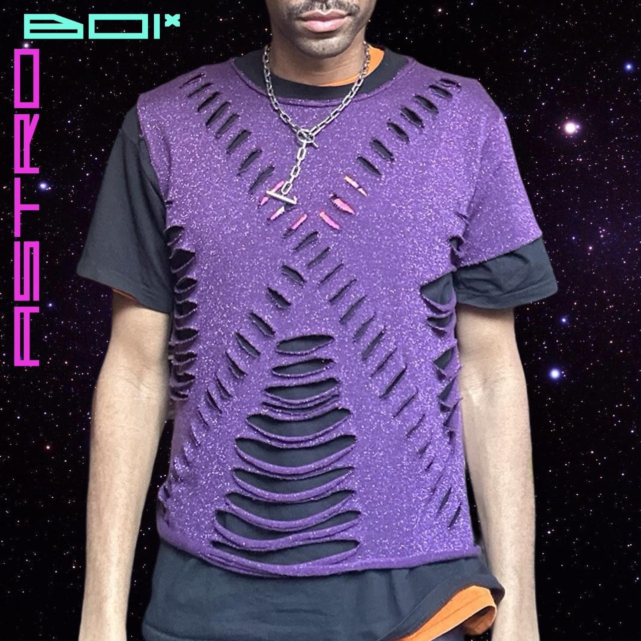 ASTROBOI* X Marks The Spot Purple Lurex Knit T-Shirt - XL