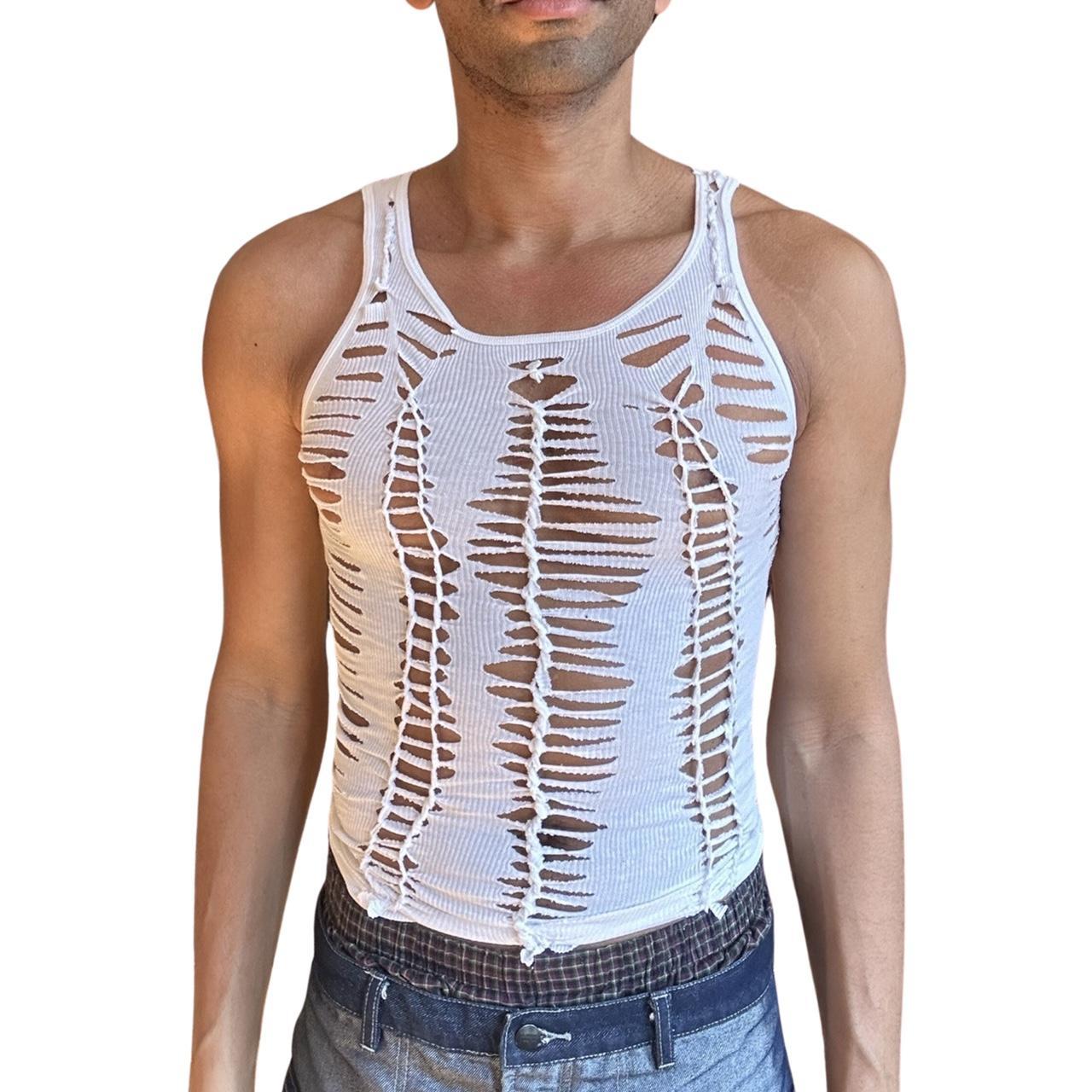 ASTROBOI* 'SLASHES AND DASHES' WHITE BRAIDED TANK TOP
