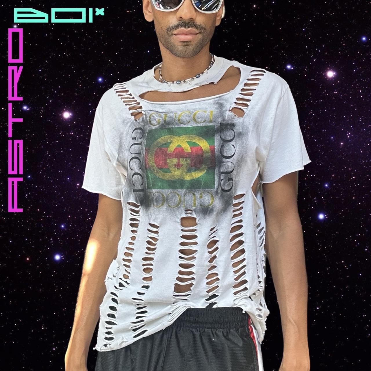 ASTROBOI* "RASTAFARIAN LUXURY" MEN'S WHITE PUNK AIRBRUSHED CUT OUT T-SHIRT _ LARGE