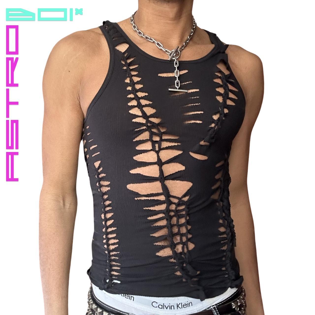 ASTROBOI* 'DIAGONAL' BLACK BRAIDED TANK TOP _ MEDIUM