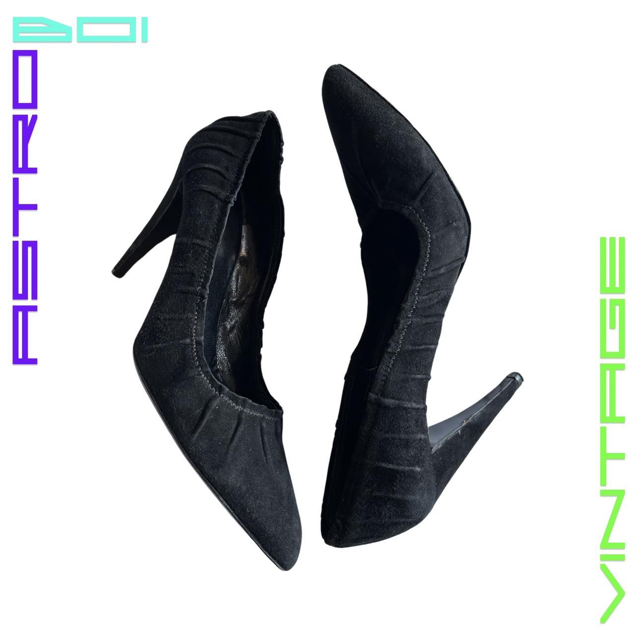 VINTAGE PRADA BLACK SUEDE RUCHED HEELS_ 38.5