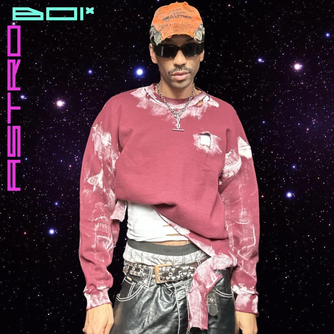 Custom Men's Deconstructed & Painted Maroon Oversized Sweatshirt