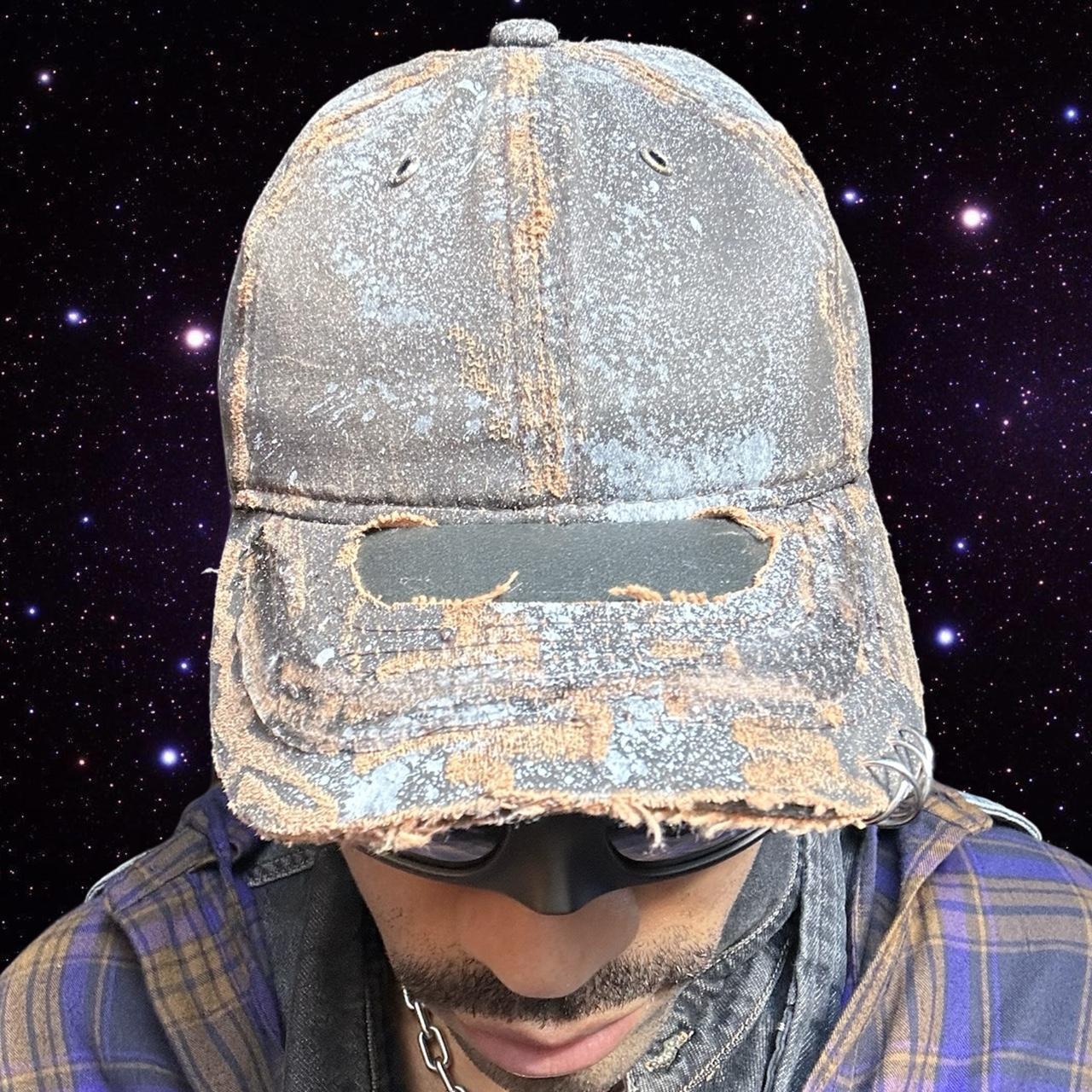 ASTROBOI* Paint Splatter & Pierced Brown Leather Resin Hat , front center