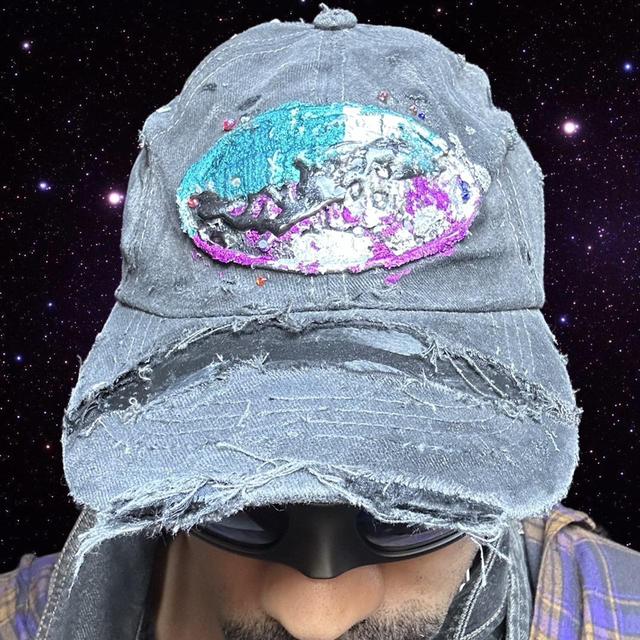 ASTROBOI* 'Technicolor' Black Distressed Rhinestone Hat, front