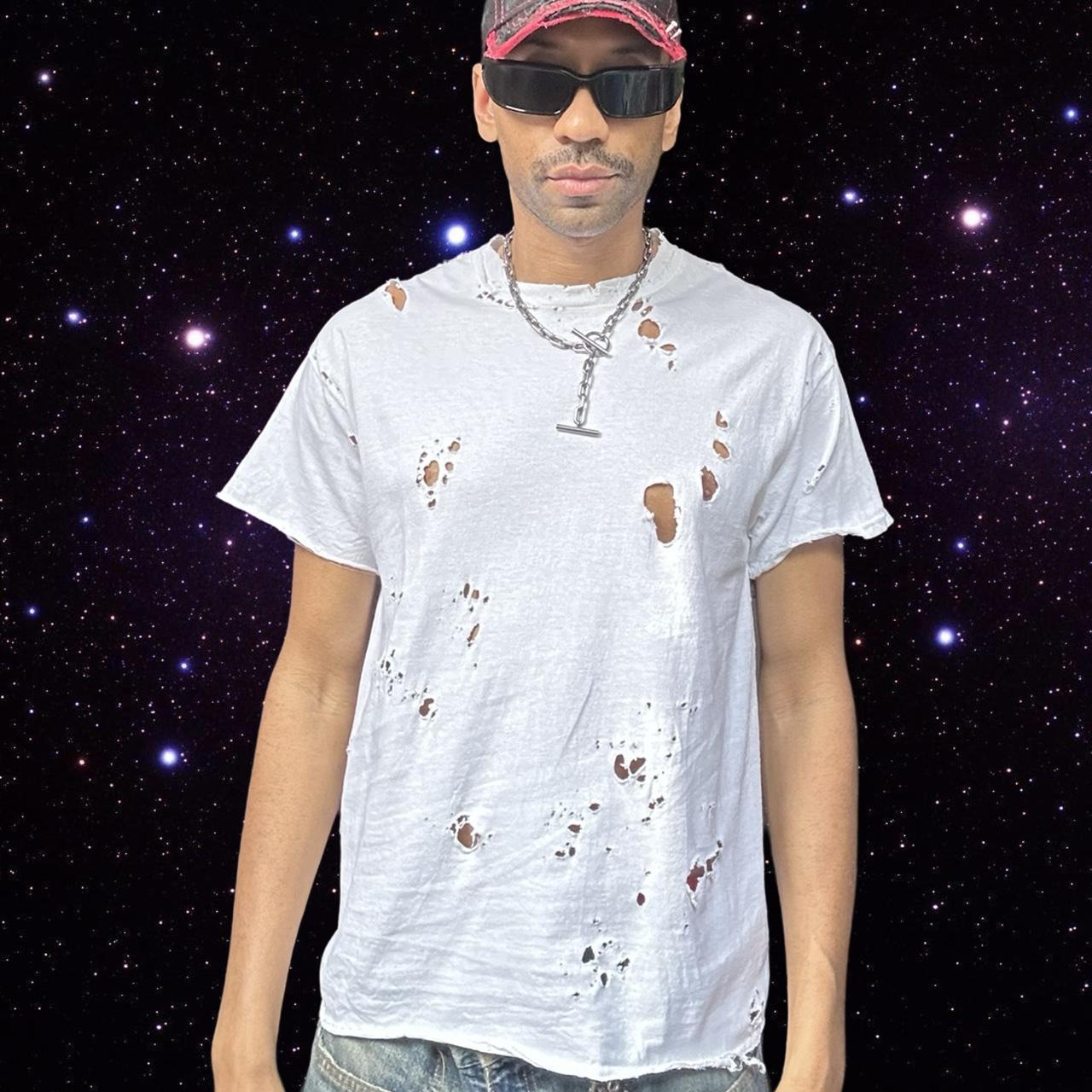 ASTROBOI* x Gildan Perfect White Ripped Grunge T-shirt - front