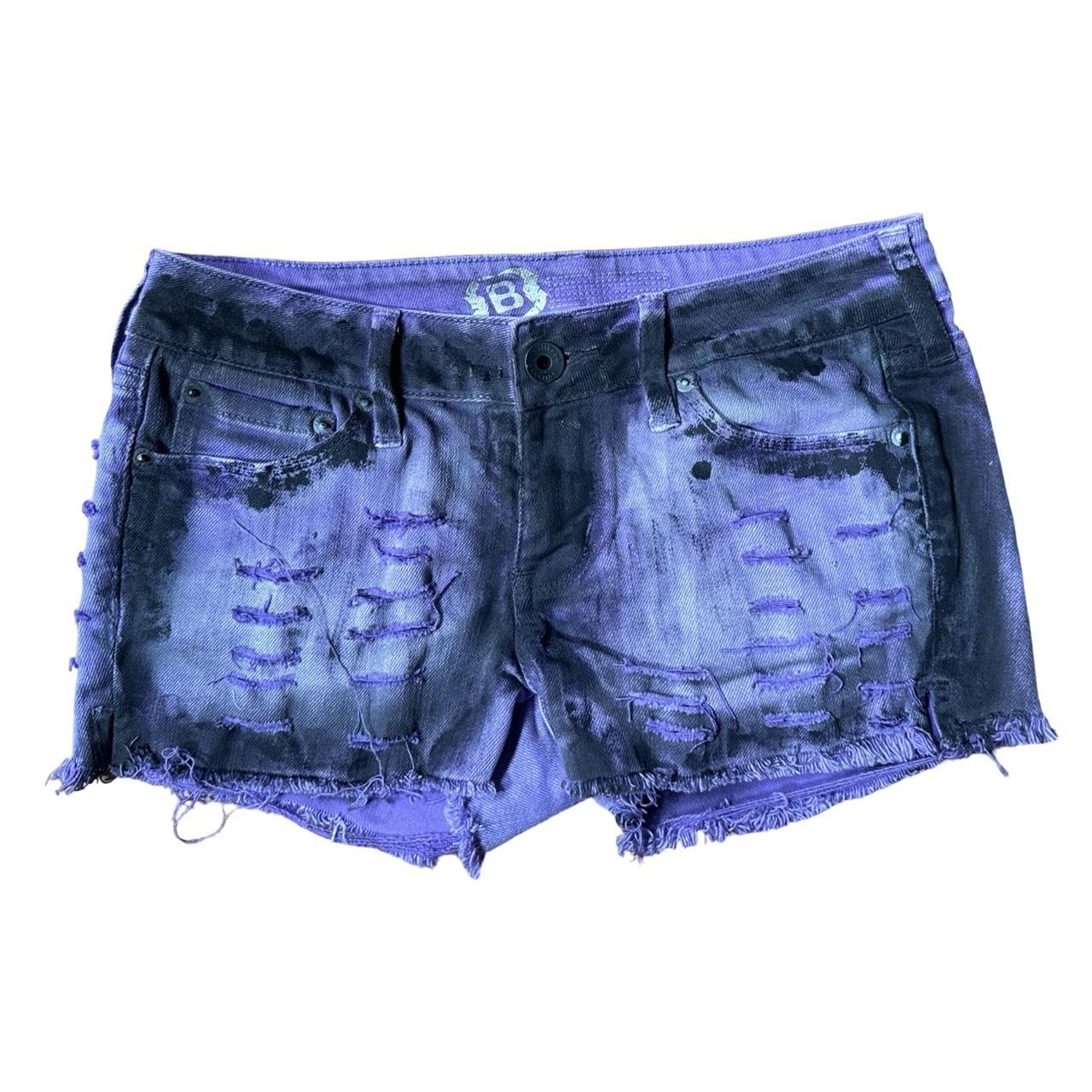 ASTROBOI* Women's Purple & Black Y2K Grunge Denim Shorts – flat front