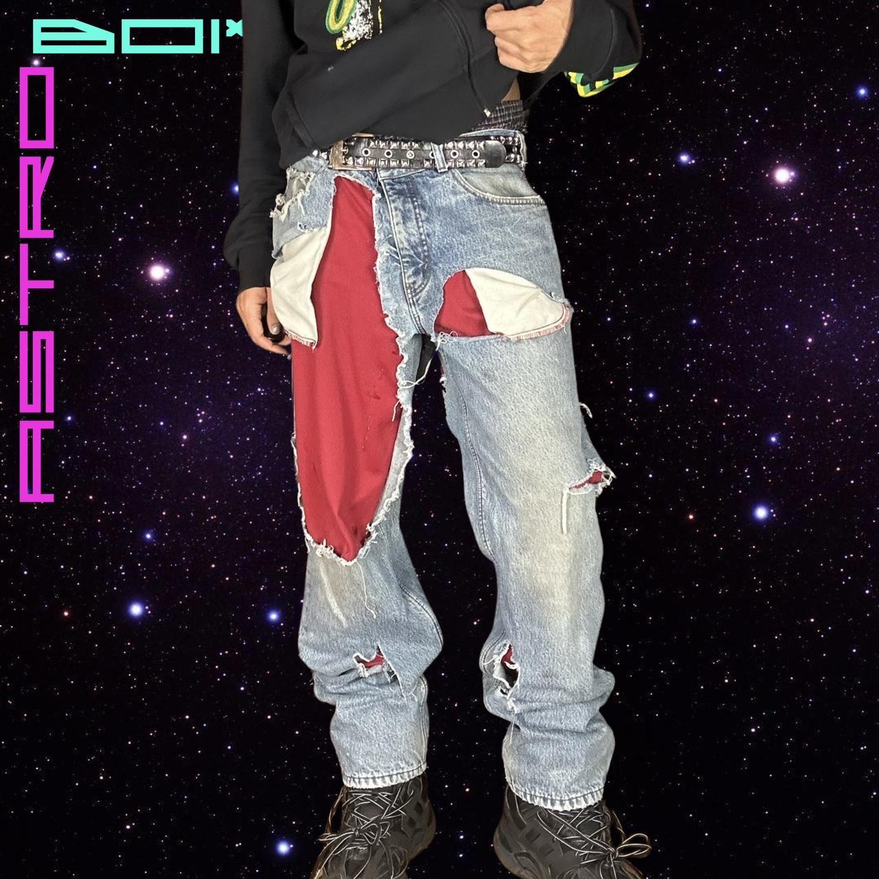 ASTROBOI* RIPPED FLANNEL JEANS _ 38x36