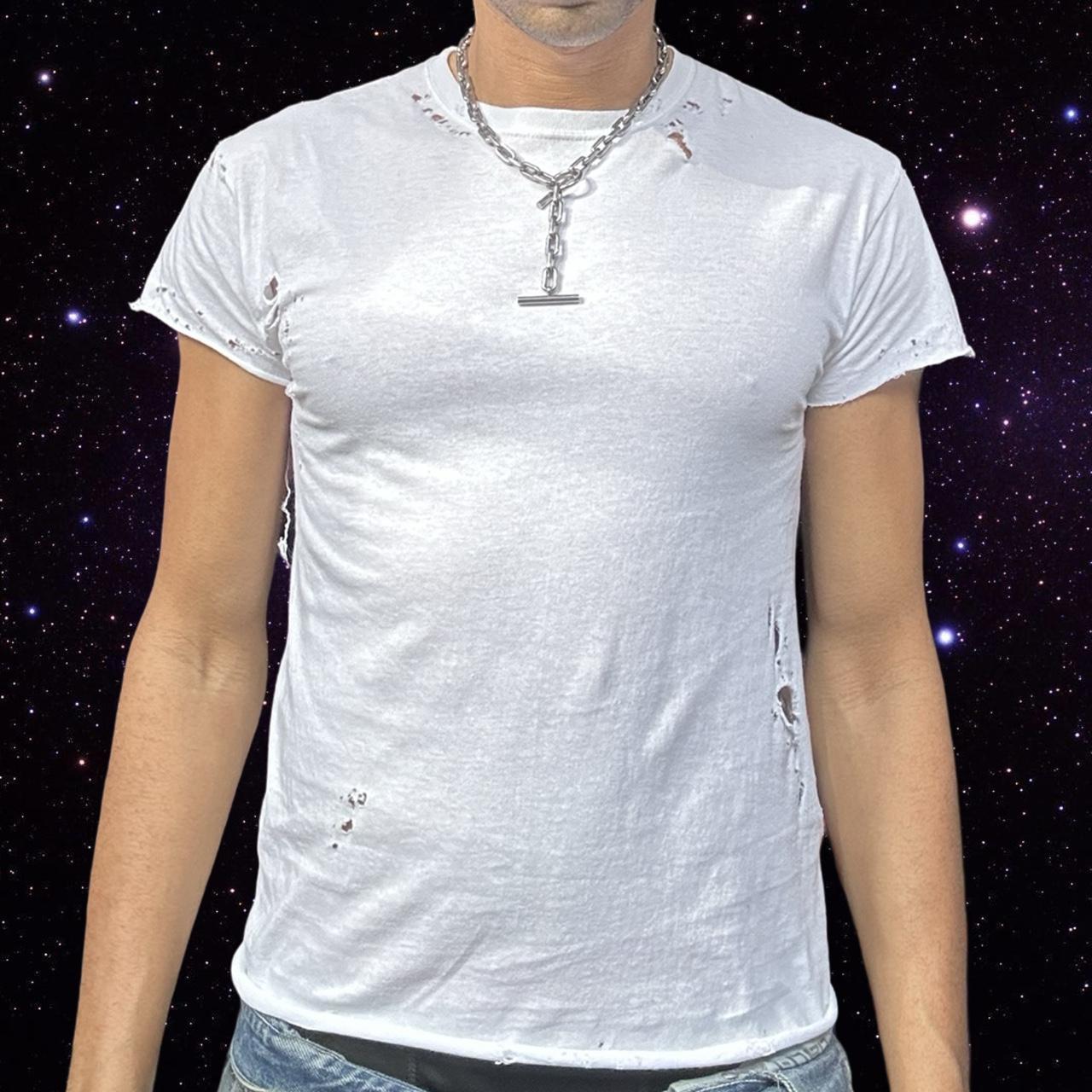 ASTROBOI* x Hanes Perfect White Ripped Grunge T-shirt - front