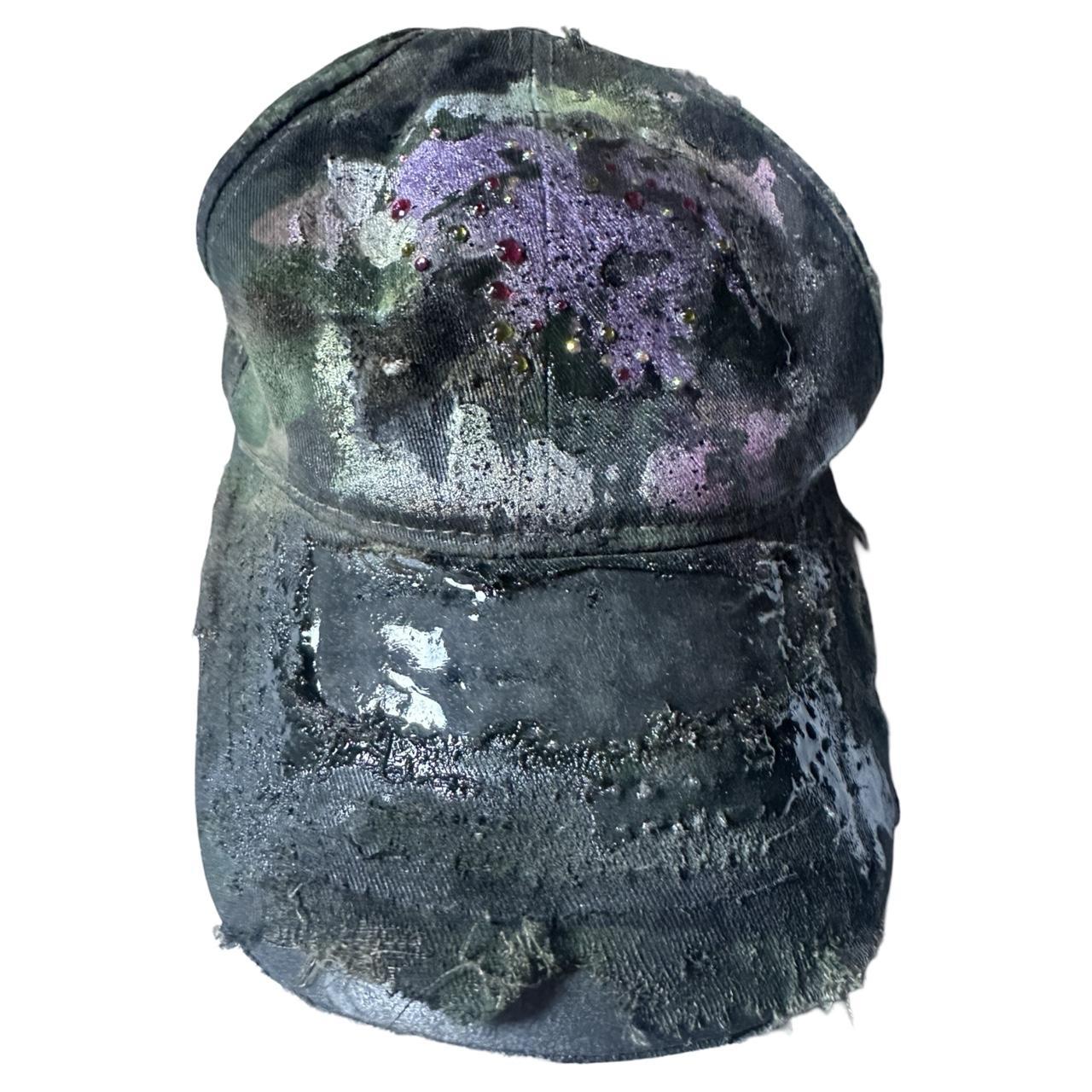 Distressed Green Camouflage Rhinestone Hat