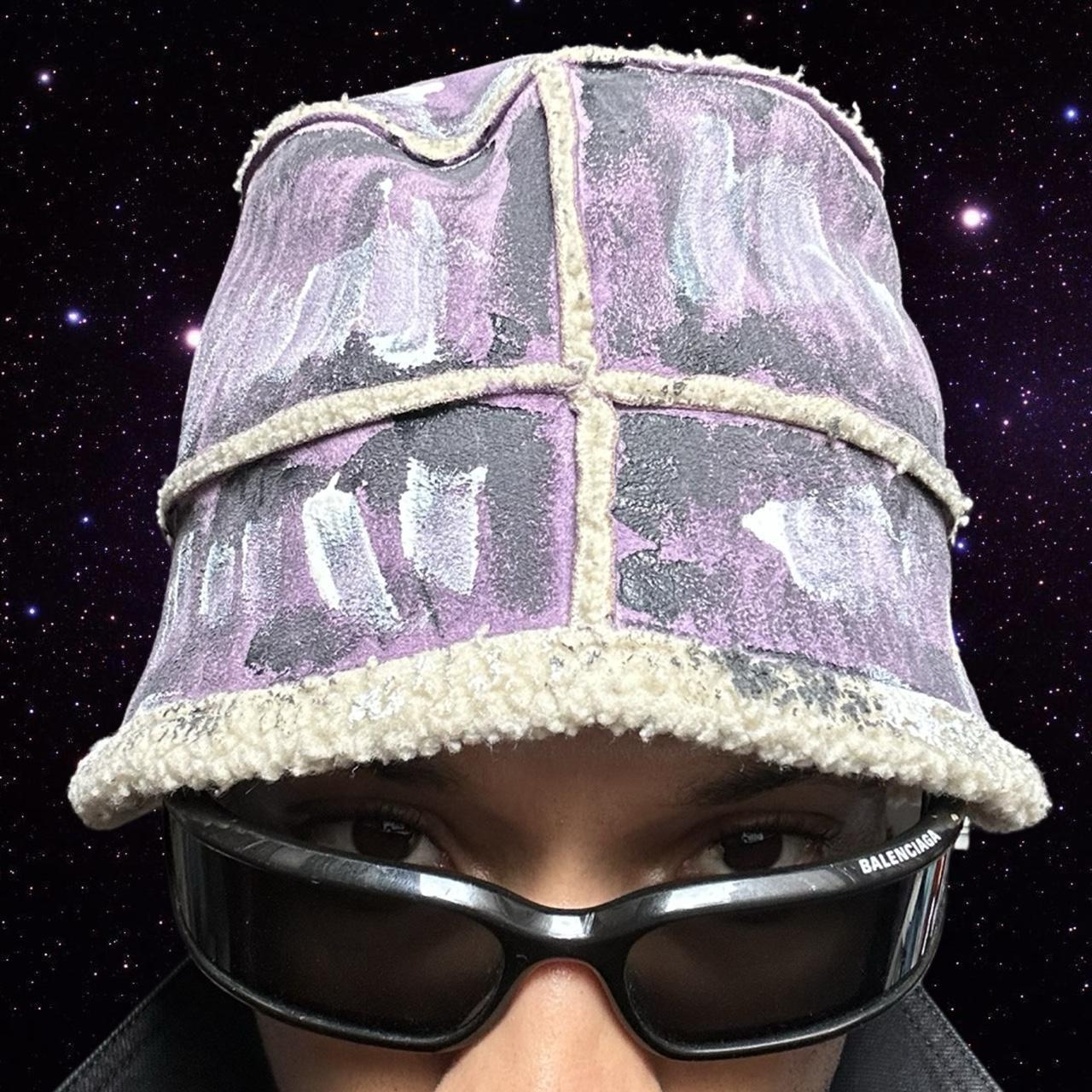 ASTROBOI* Lavender Painted Faux Suede Sherpa Bucket Hat - front