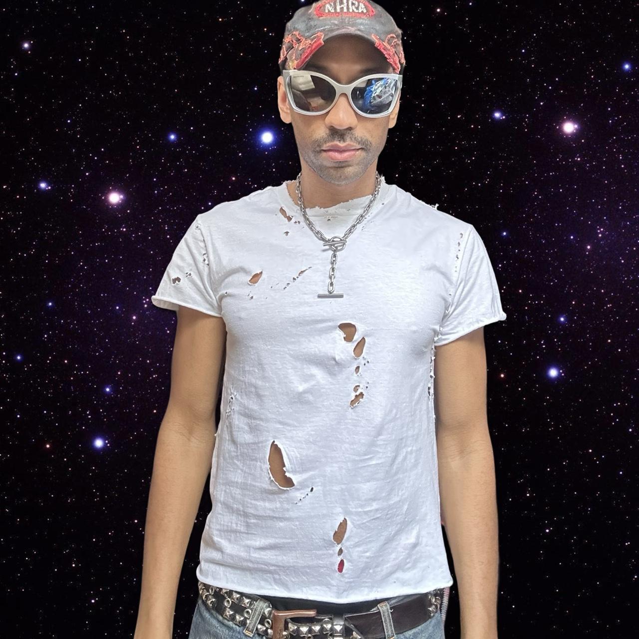 ASTROBOI* x Gildan Perfect White Ripped Grunge T-shirt - styled