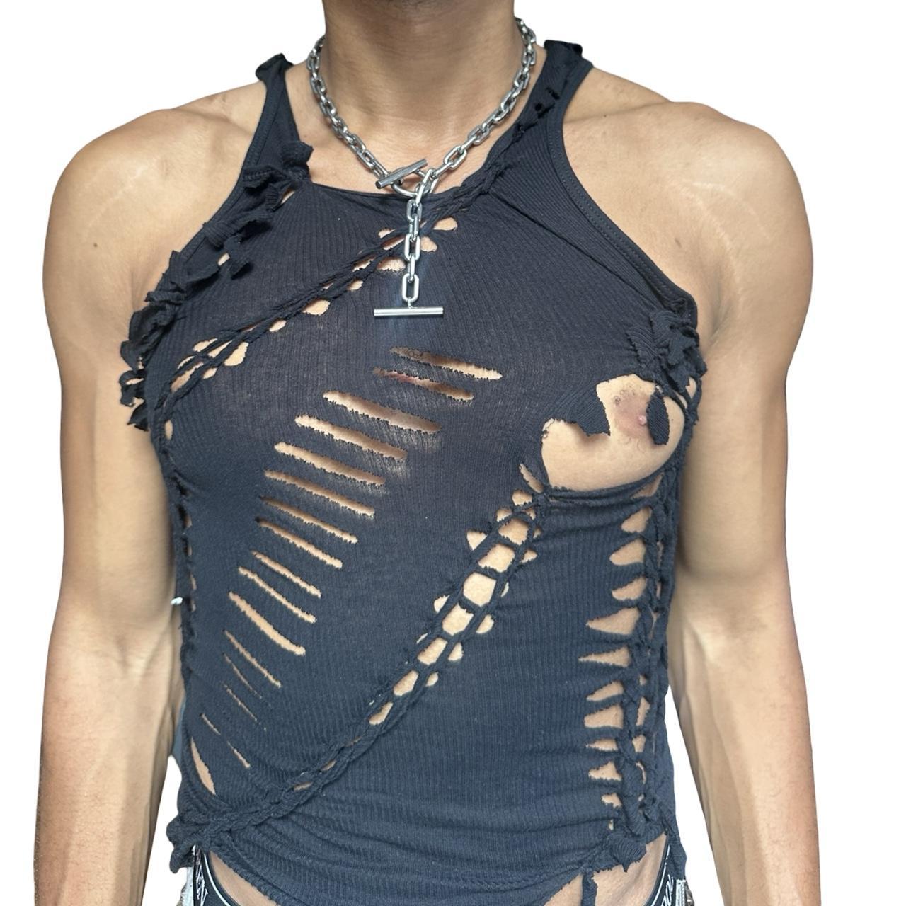 ASTROBOI* x Gildan 'Obsidionyx' Black Braided Twist Tank Top - front