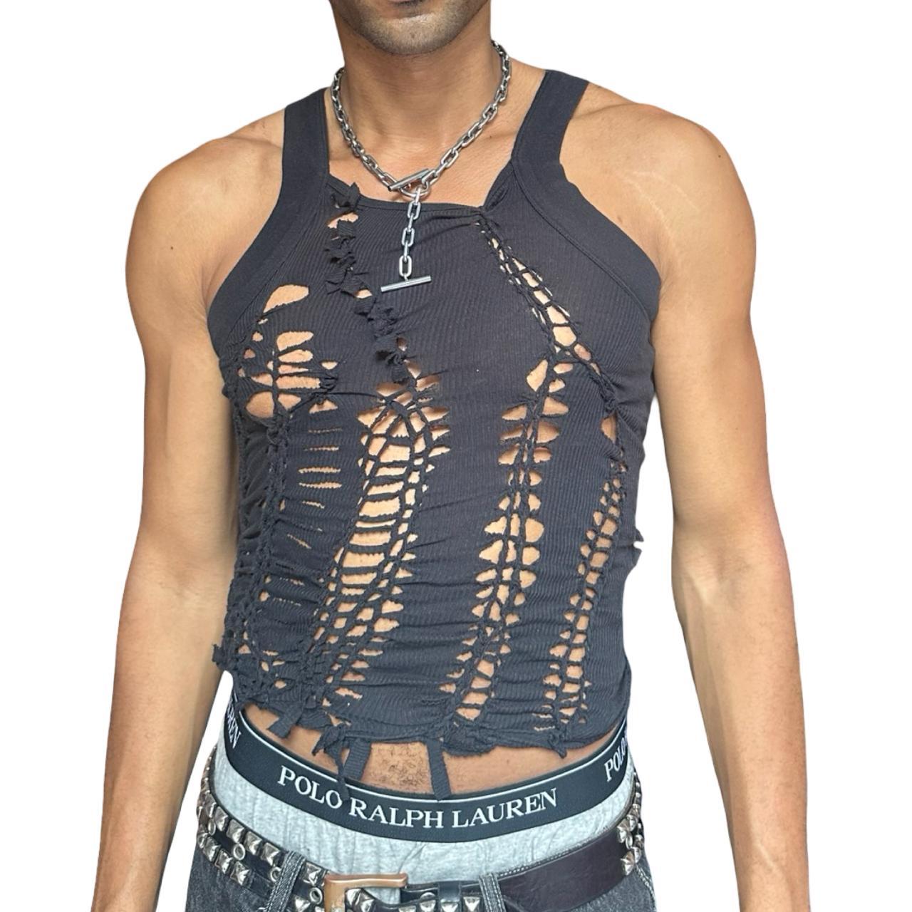 ASTROBOI* 'Aidan' Black Braided Twist G-Unit Tank Top - front