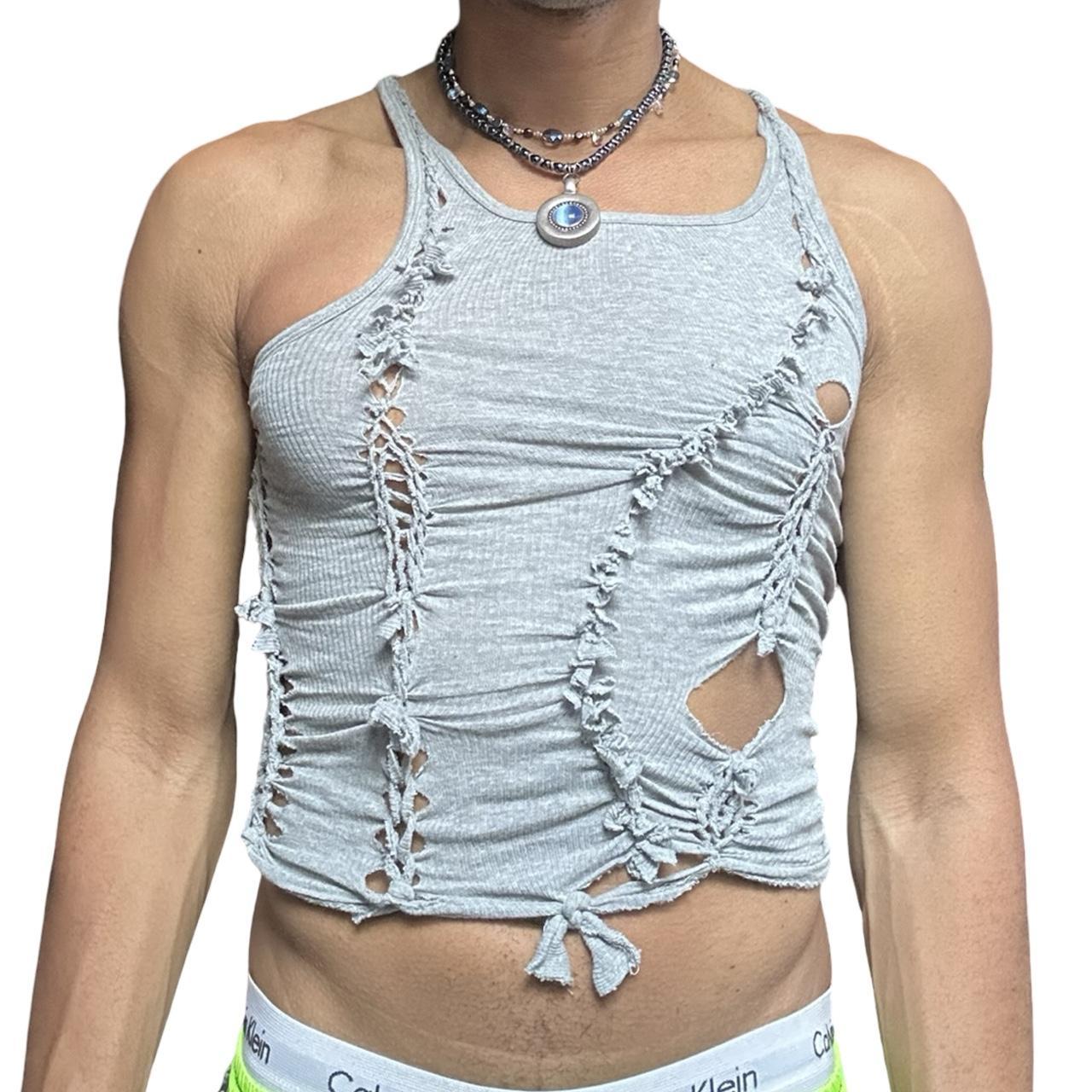 ASTROBOI* 'Ambiguous' Gray Braided Twist Tank Top - front