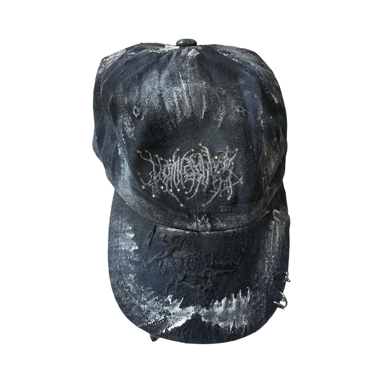 ASTROBOI* Blue Indie Barbed Wire Logo Painted Pierced Hat - flat front