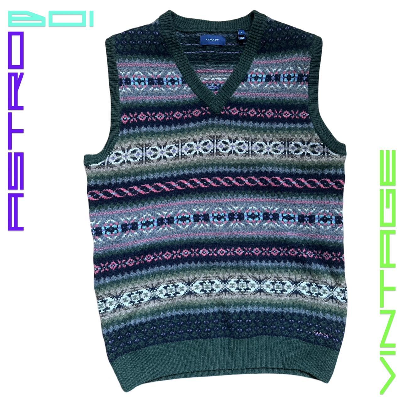GANT Green Fair Isle V-Neck Sweater Vest - Small