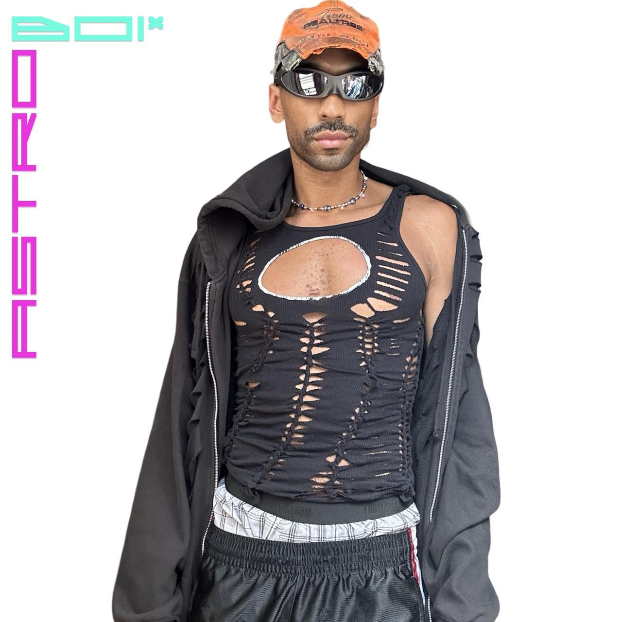 ASTROBOI* CELESTIAL CUT OUT BLACK BRAIDED PARTY TANK TOP_ MEDIUM