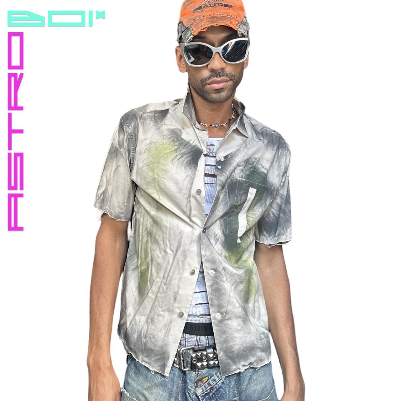ASTROBOI* X UNIQLO TAN AIRBRUSHED BUTTON UP SHIRT_ SMALL