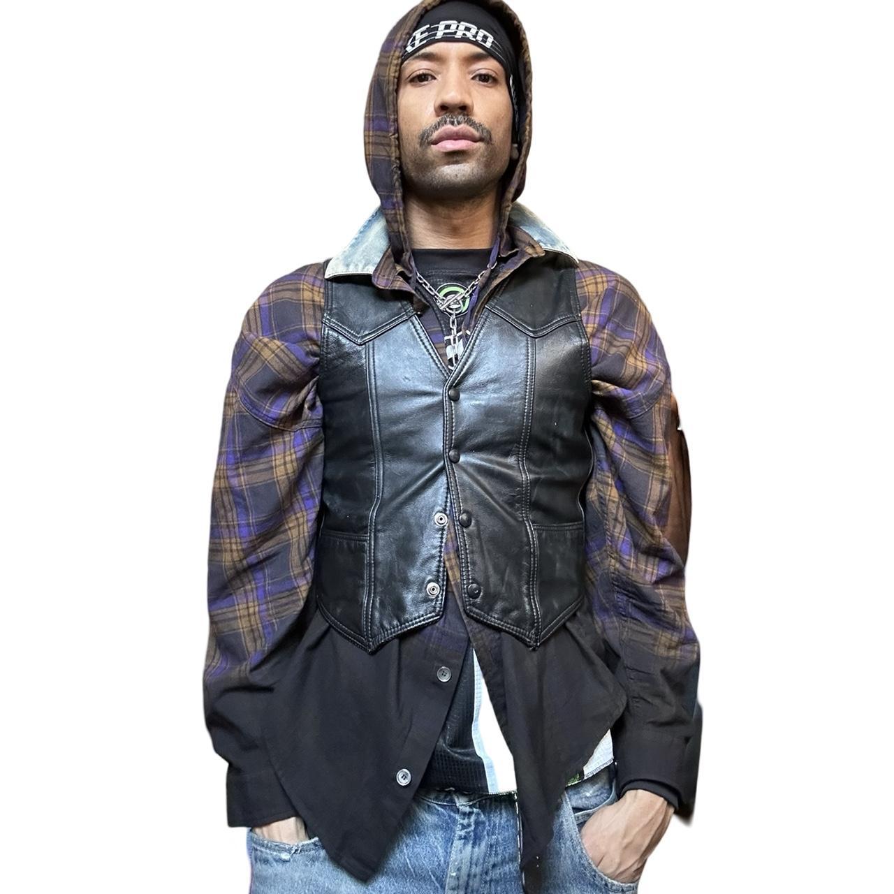 Vintage Black Leather Western Vest, front styled
