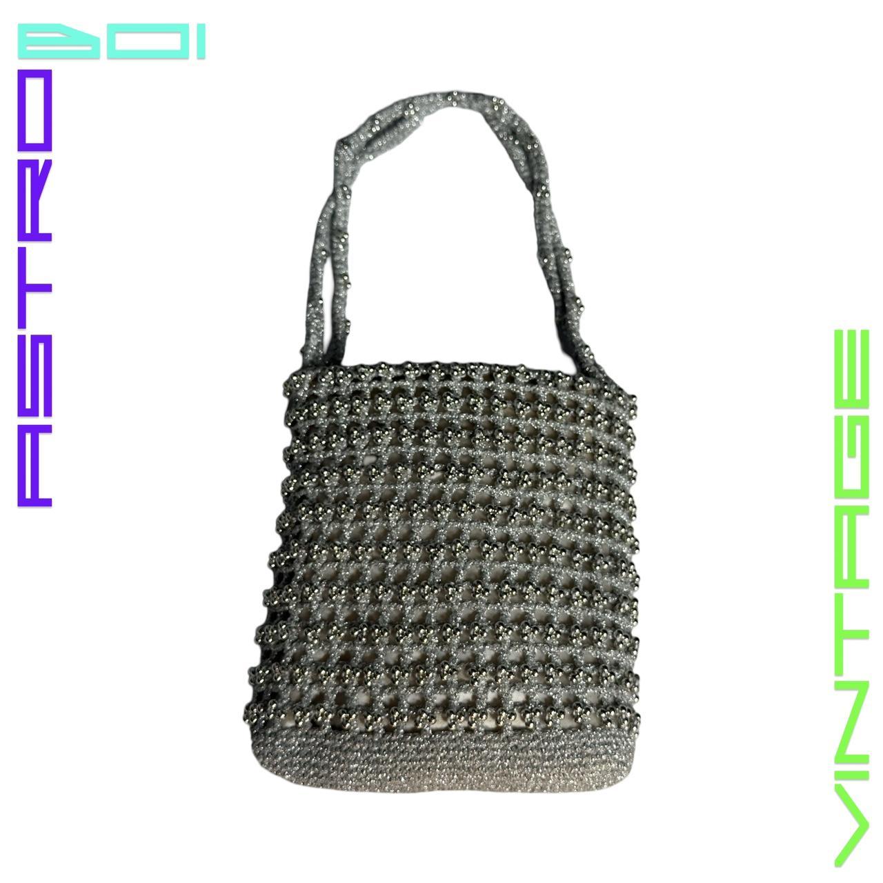 VINTAGE SILVER CROCHET BEADED HANDBAG