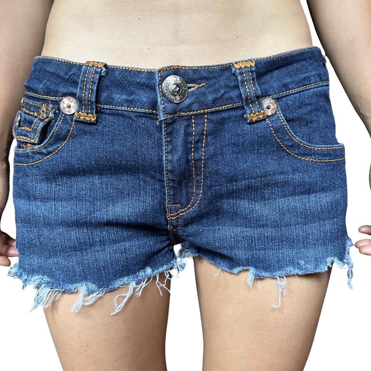 Vintage True Religion Y2K Blue Faded Denim Shorts - front