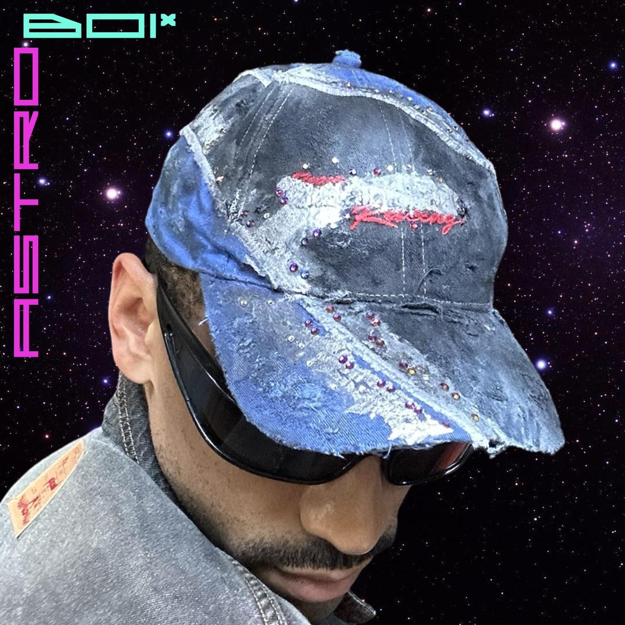 ASTROBOI* BLACK & BLUE DISTRESSED RHINESTONE RACING HAT