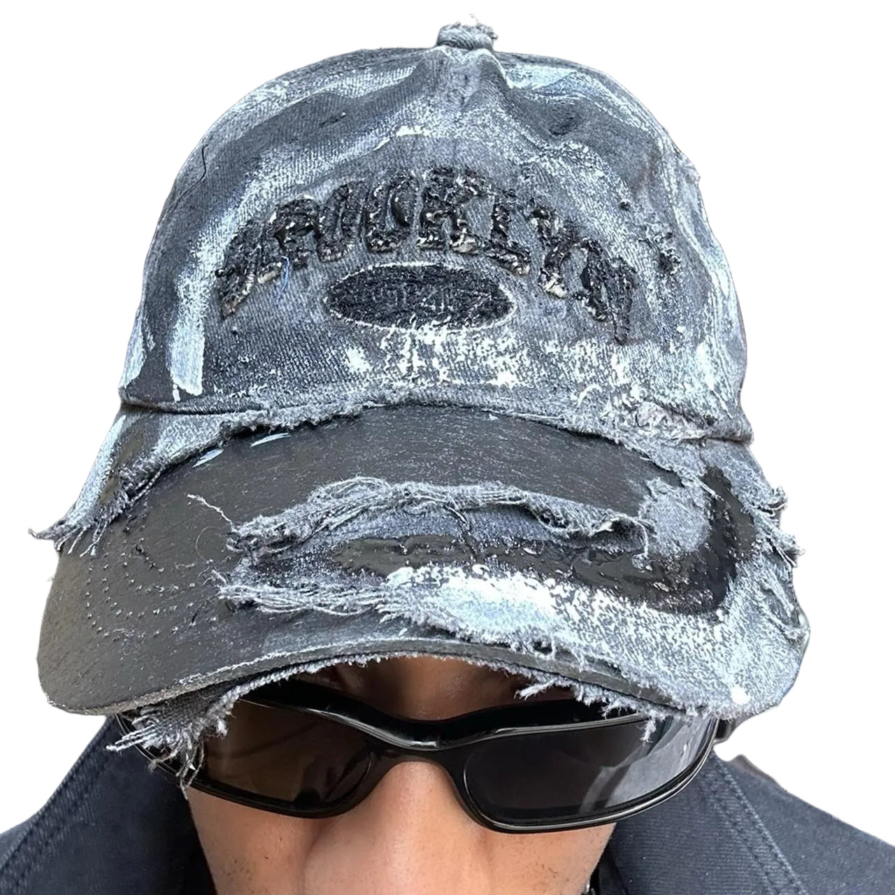 ASTROBOI* Brooklyn Painted Black Distressed Resin Hat - front