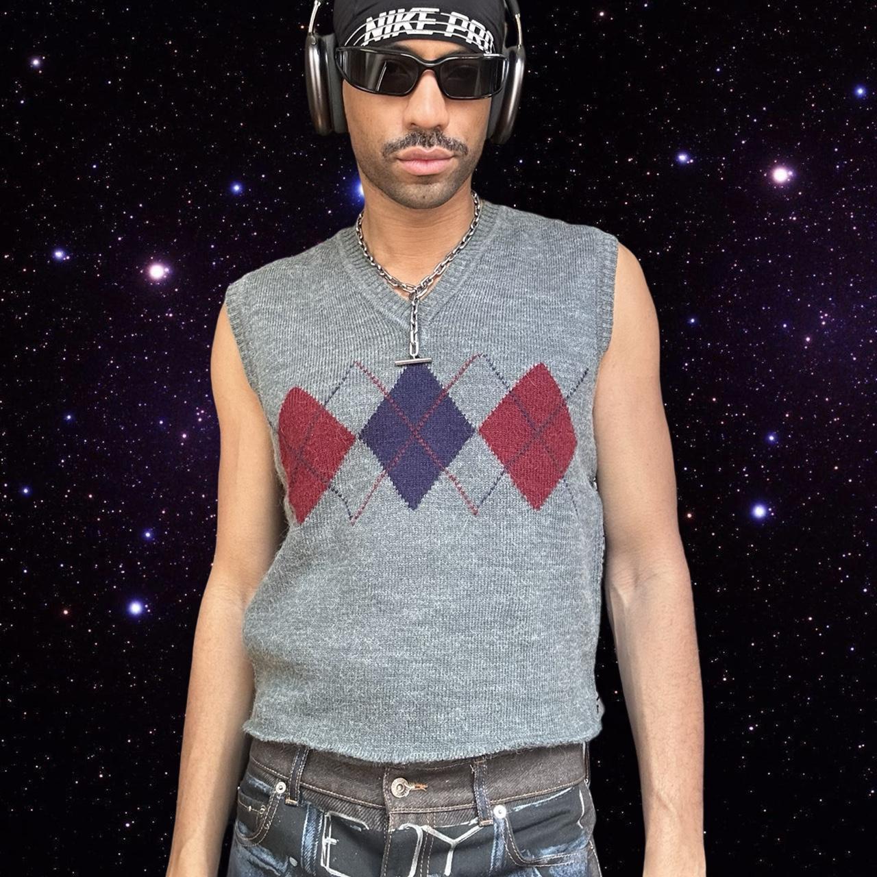ASTROBOI* Gray Cropped Argyle Sweater Vest - front overview