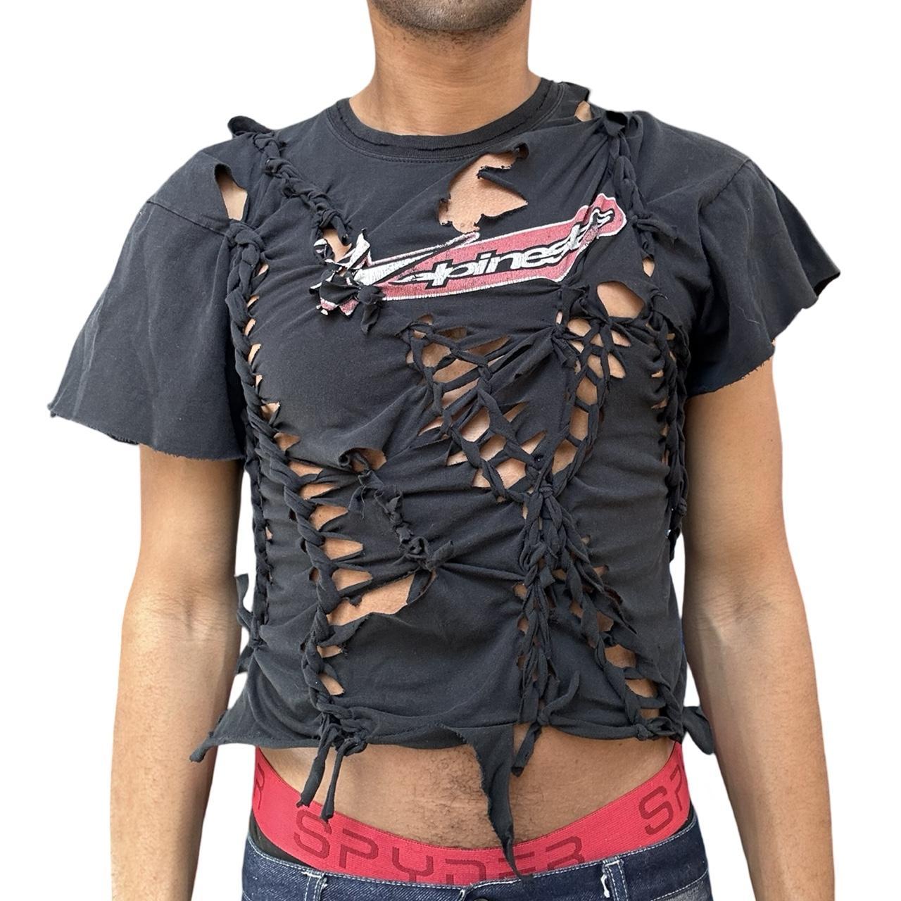 ASTROBOI* x Alpinestars Black Braided Cut Out T-Shirt, front overview