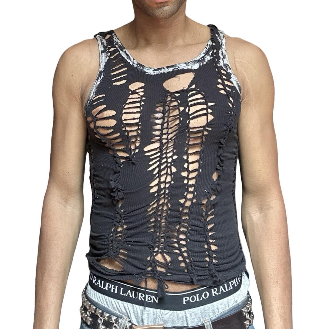 ASTROBOI* 'Zinc' Silver Foiled Black Braided Twist Tank Top – front