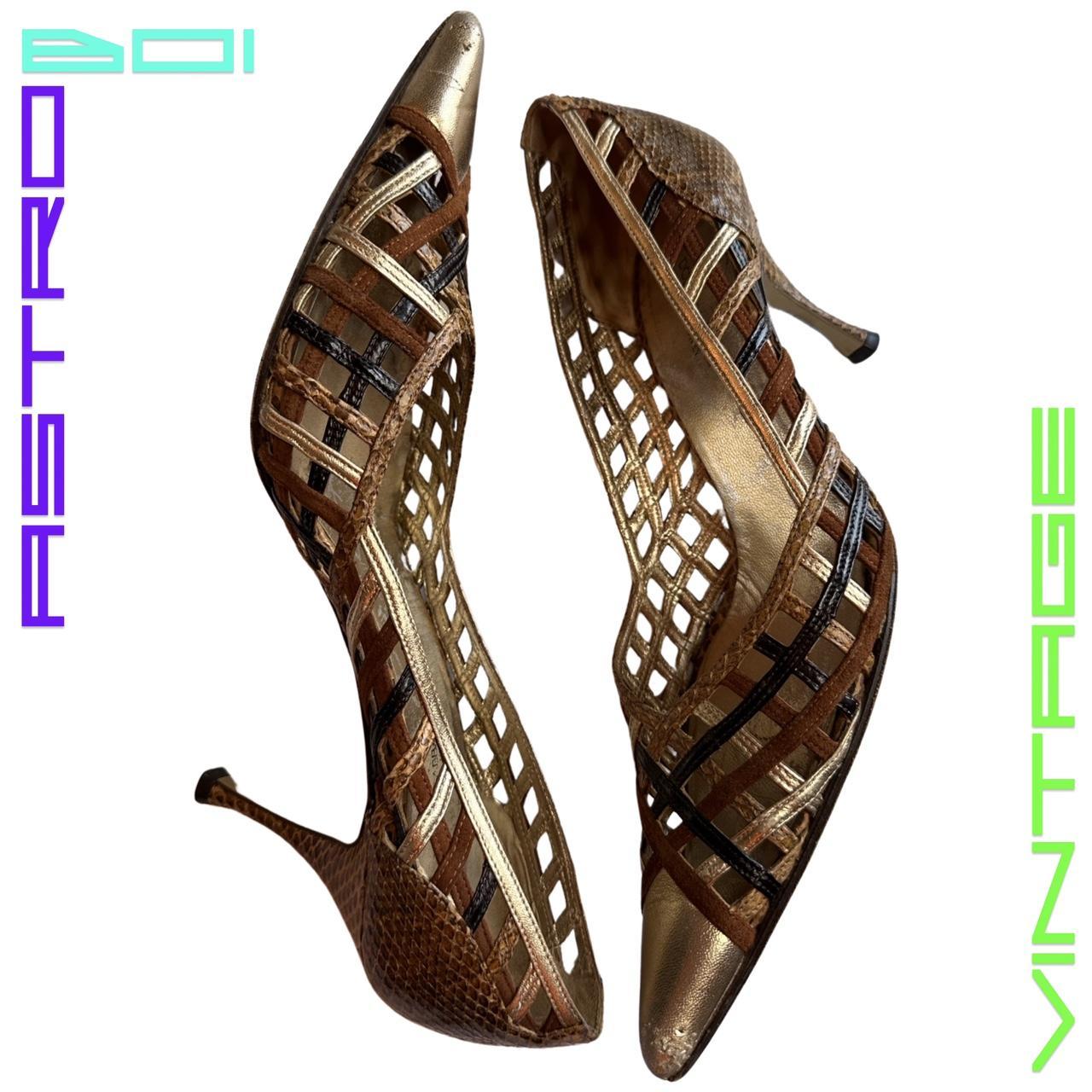 DOLCE & GABBANA WOVEN POINTED TOE HEELS_ GOLD_ 39