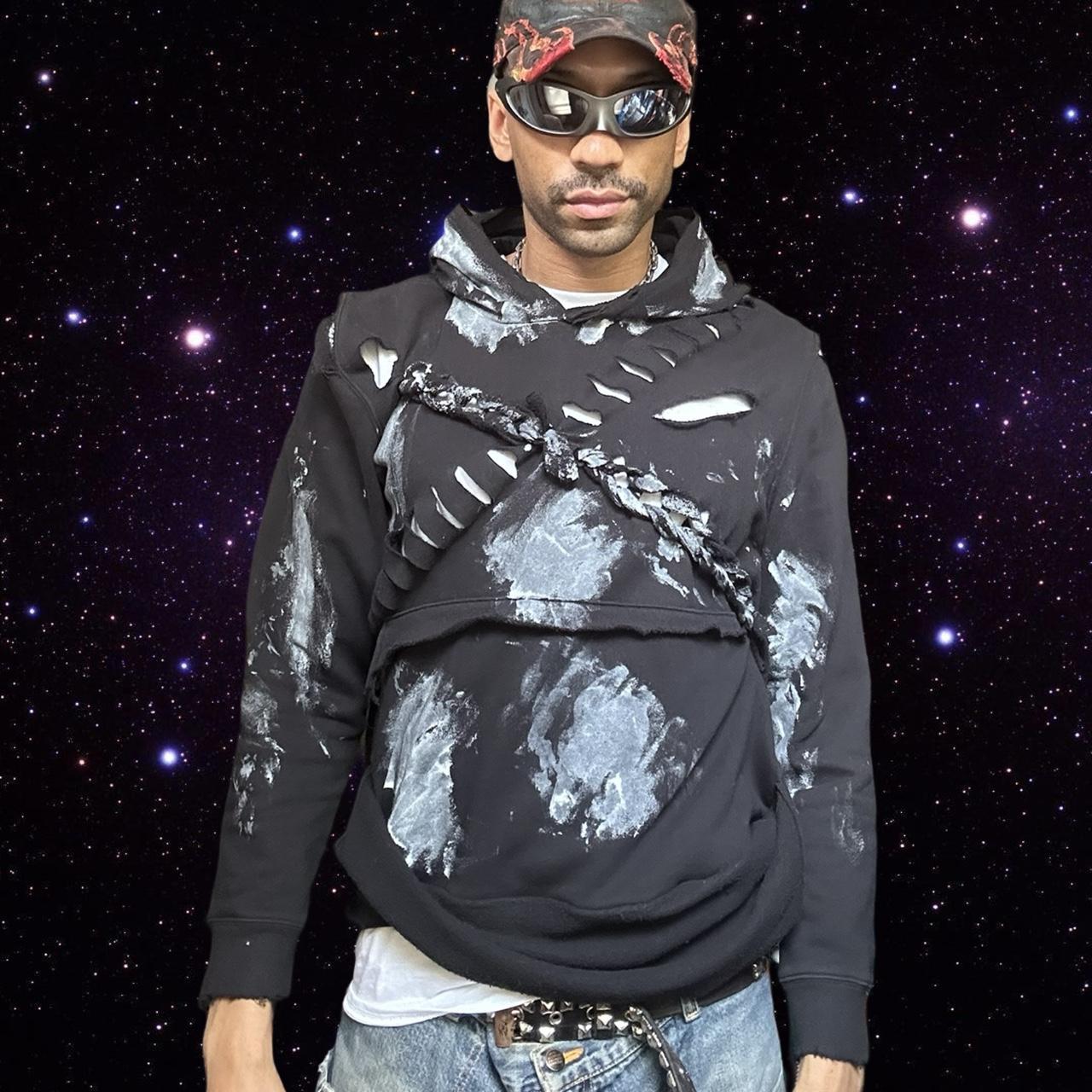 ASTROBOI* Black Braided & Deconstructed Painted Sweatshirt - front overview