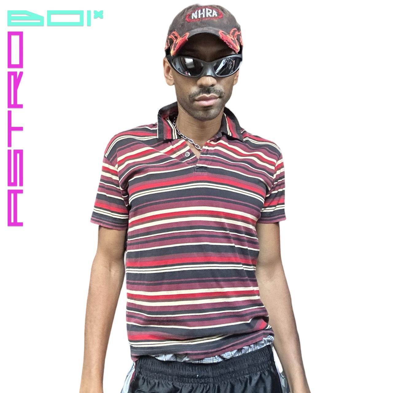VINTAGE ISSEY MIYAKE MEN STRIPED COTTON POLO_ SMALL