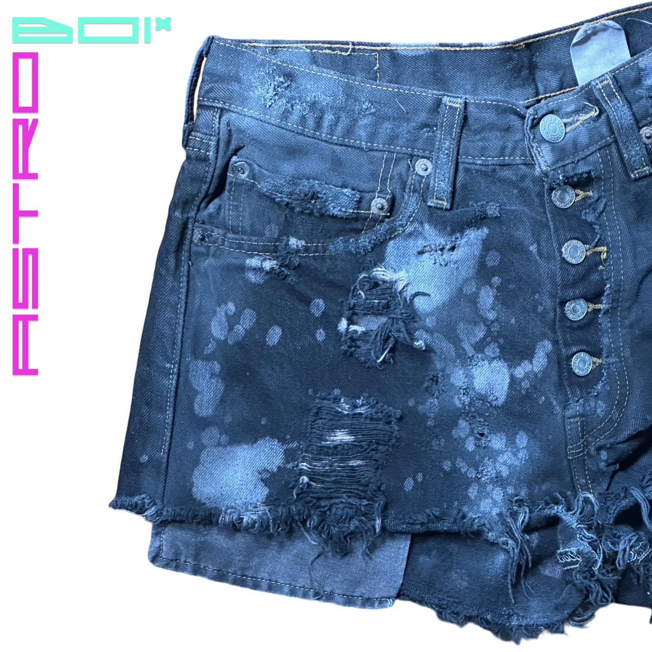 ASTROBOI* X LEVIS RIPPED BLACK BLEACHED DENIM SHORTS_ 29"