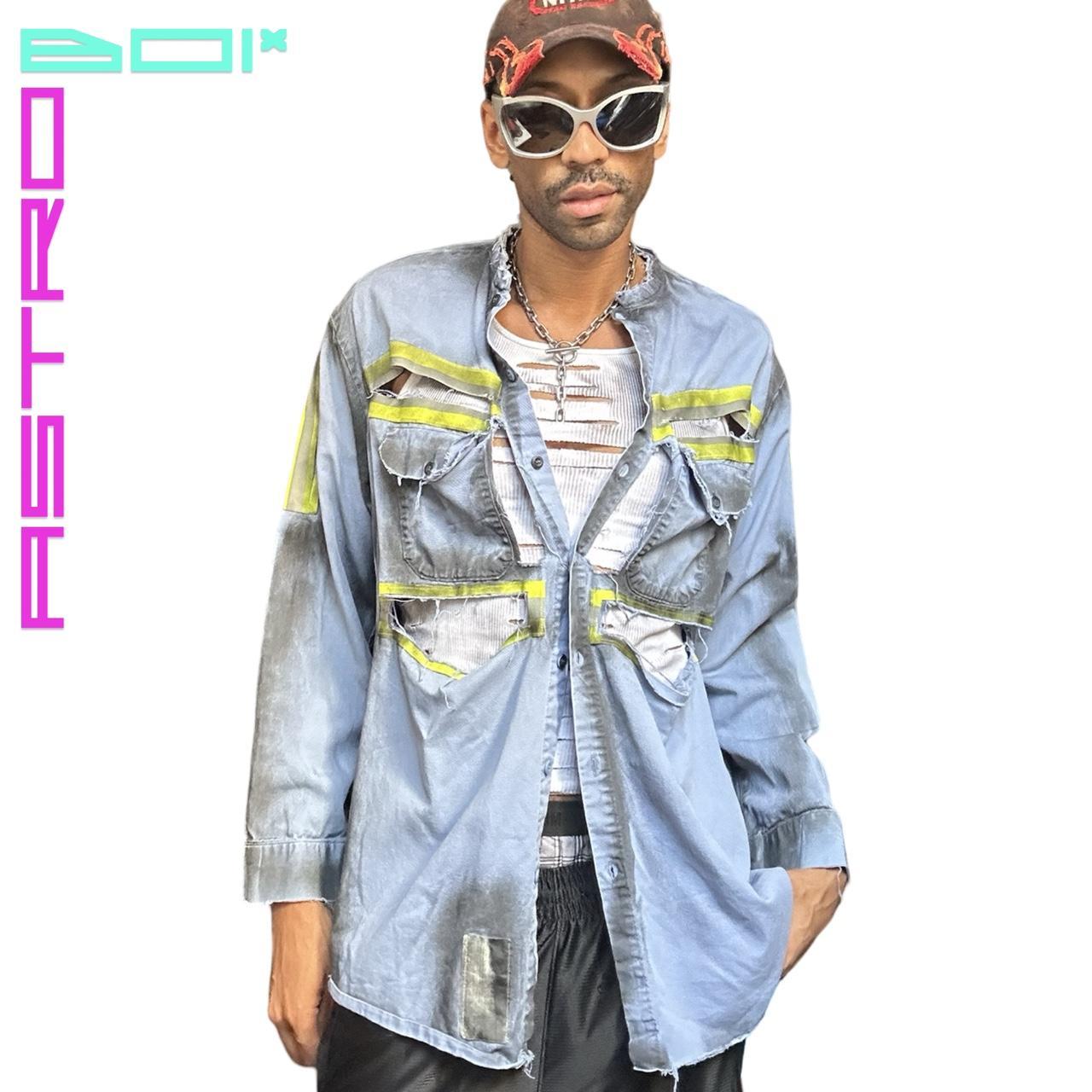 ASTROBOI* DECONSTRUCTED BLUE HIGH VIS CONSTRUCTION π§ SHIRT _ XL