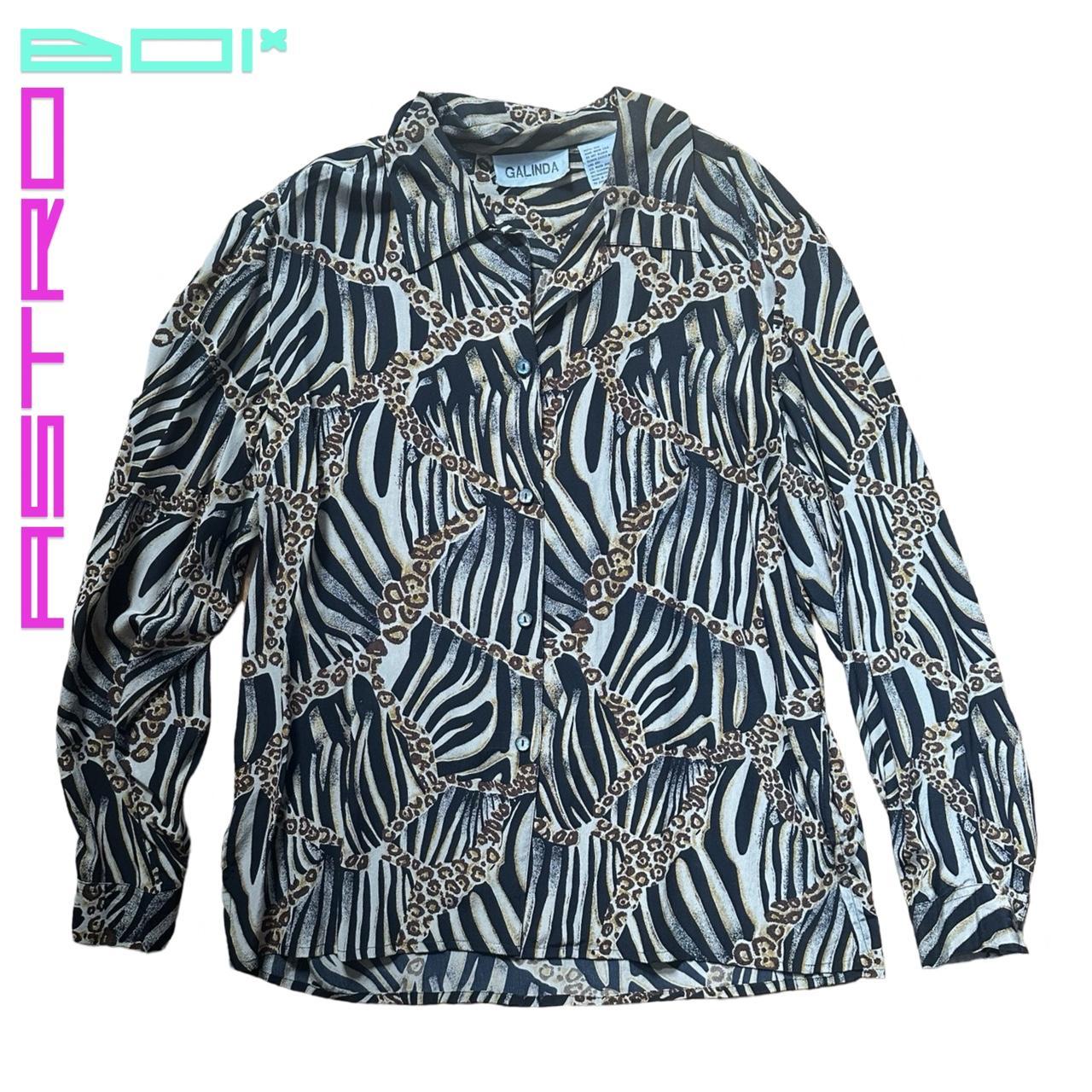 VINTAGE GALINDA TAN ANIMAL PRINT SILK BUTTON UP SHIRT _ LARGE