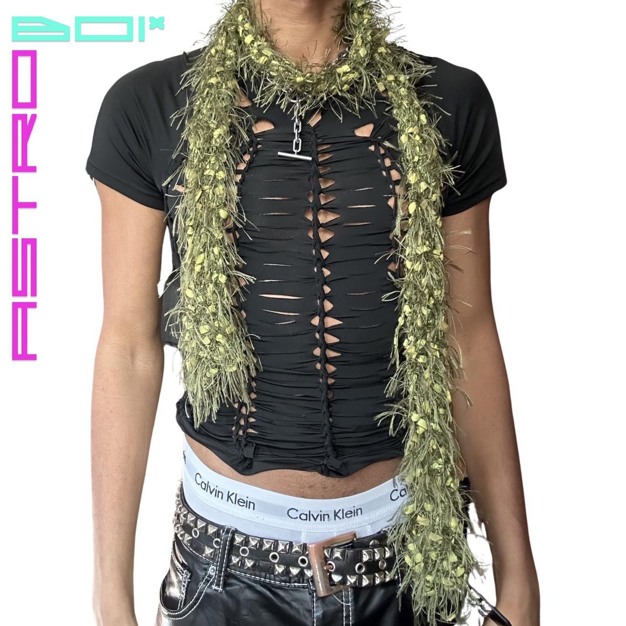 GREEN KNIT FUZZY BOA SCARF