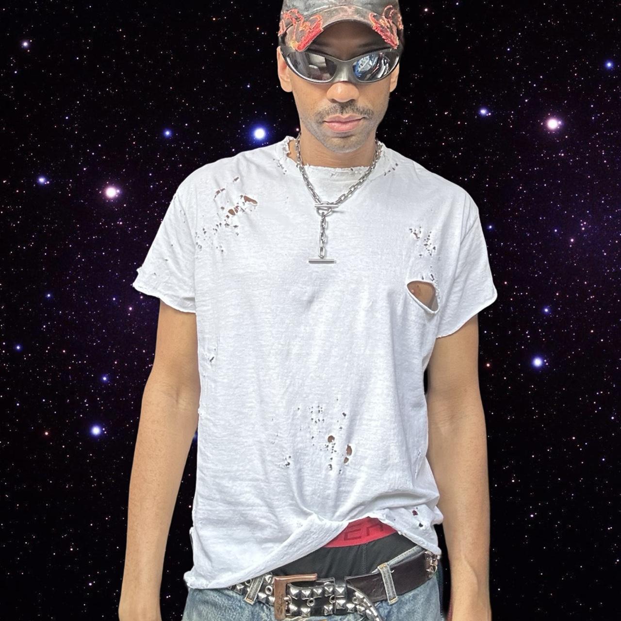 ASTROBOI* x Gildan Perfect White Ripped Grunge Heavyweight T-shirt - styled