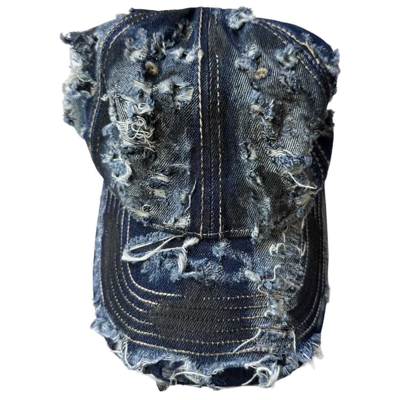 ASTROBOI* Distressed Denim Mid Blue & Black Streetwear Cap - flat front
