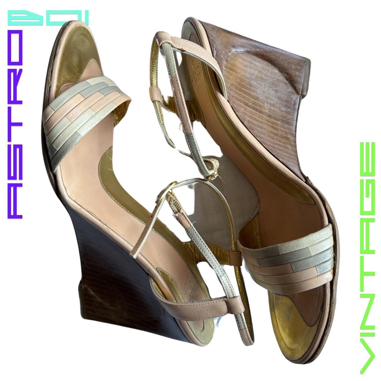 VINTAGE FENDI ART DECO WEDGES_ GOLD_ 38.5