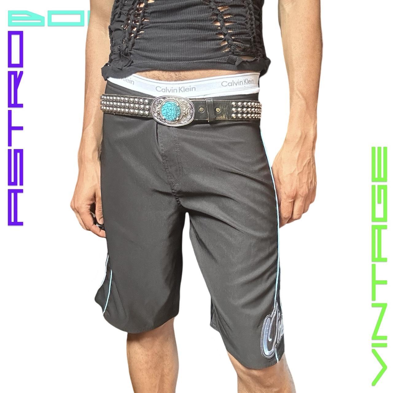 O'NEILL BLACK SURFER BOARD SWIM SHORTS WITH BABY BLUE COLOR BLOCKING _ XL