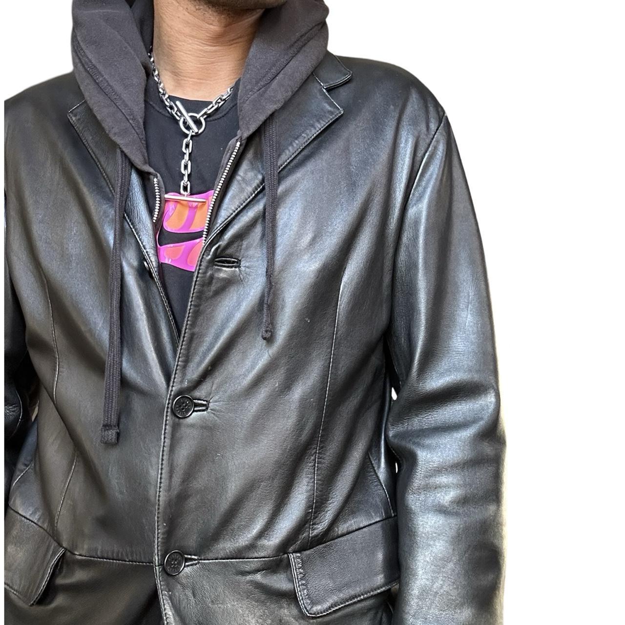Sisley Black Leather Blazer, front detail