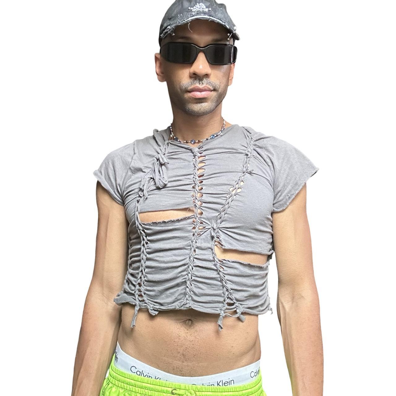 ASTROBOI* 'Basics' Gray Braided Paint Twist T-shirt - front overview