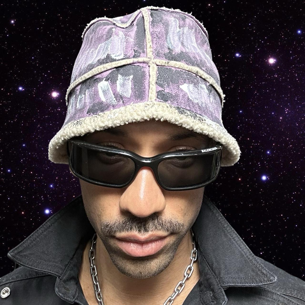 ASTROBOI* Lavender Painted Faux Suede Sherpa Bucket Hat , front overview