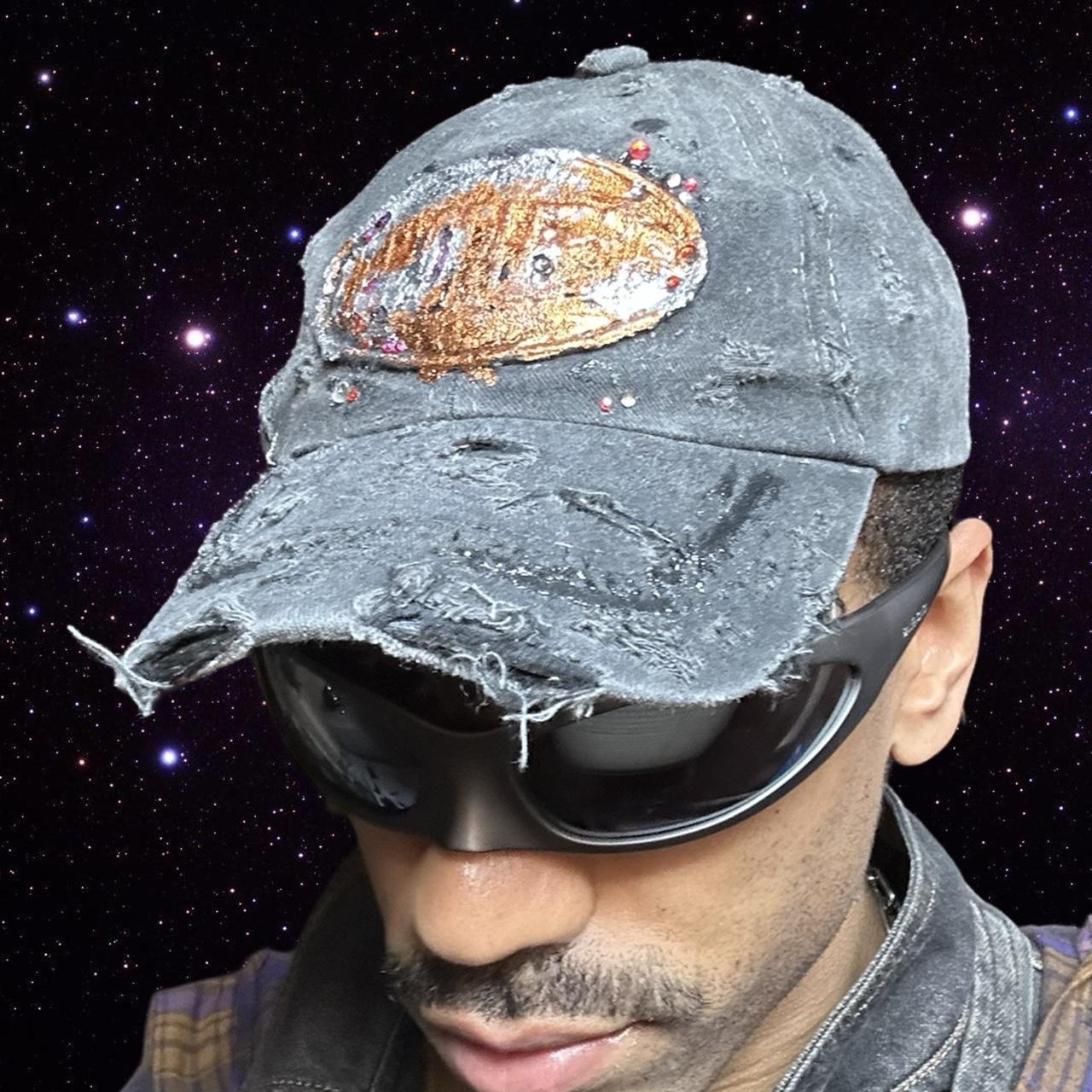 ASTROBOI 'NOCU' Black Distressed Copper Rhinestone Hat, front left