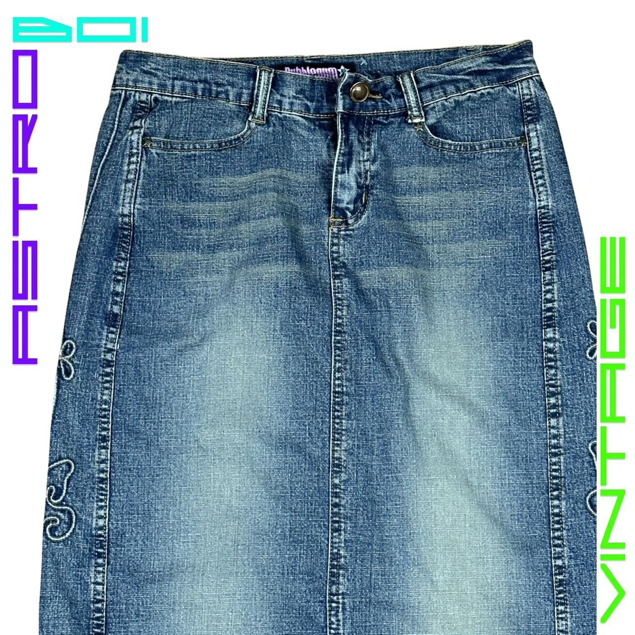 VINTAGE BUBBLE GUM FADED Y2K DENIM MAXI SKIRT