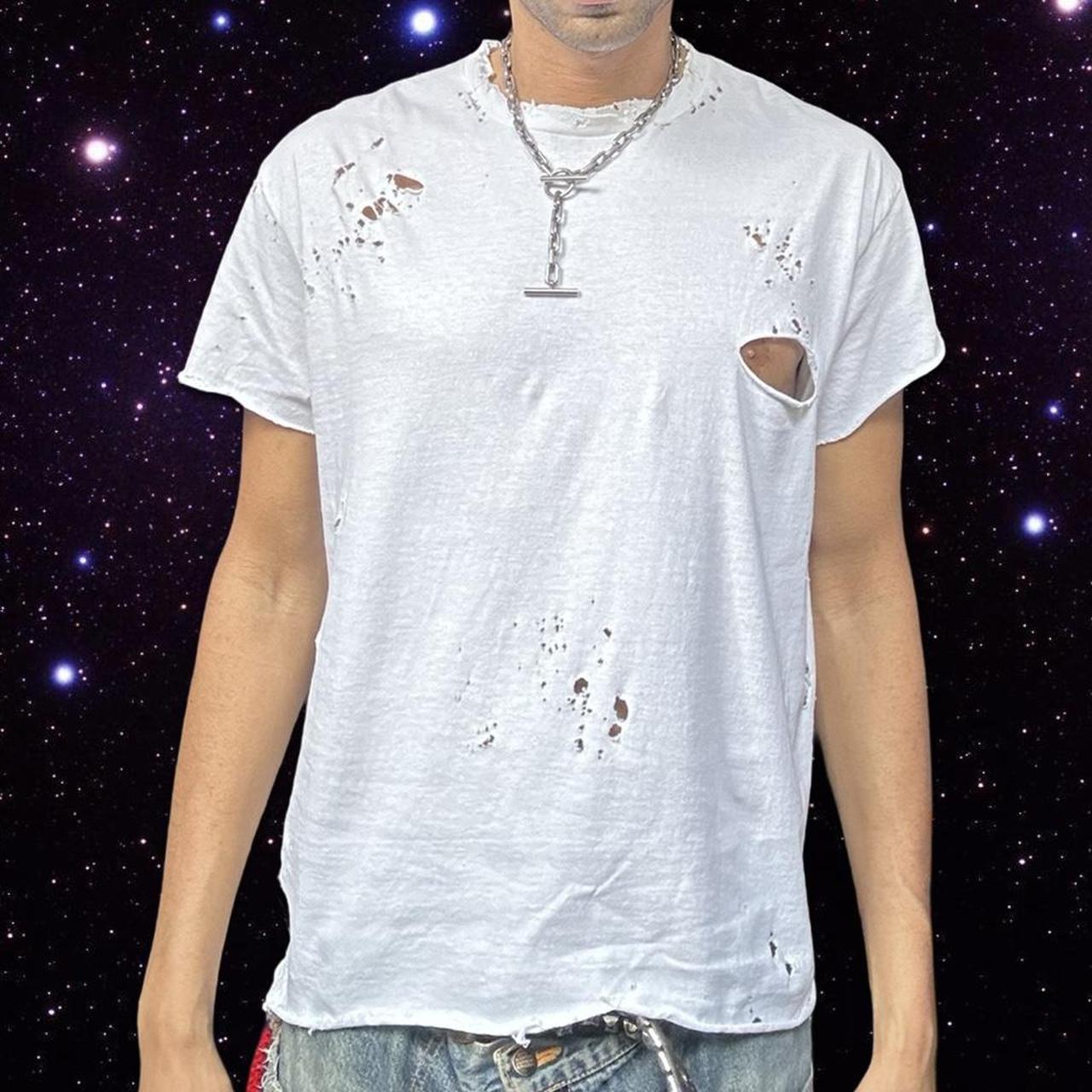 ASTROBOI* x Gildan Perfect White Ripped Grunge Heavyweight T-shirt - front