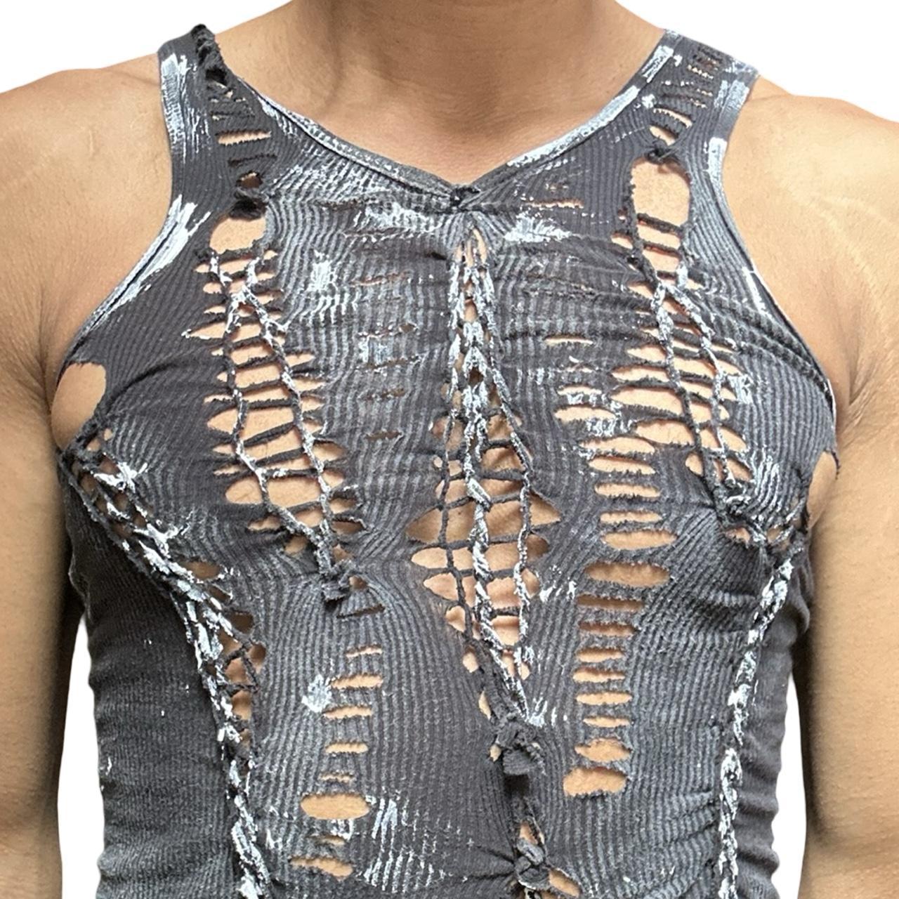 ASTROBOI* x Gildan 'White Out' Black & White Painted Twist Braided Tank Top - front detail