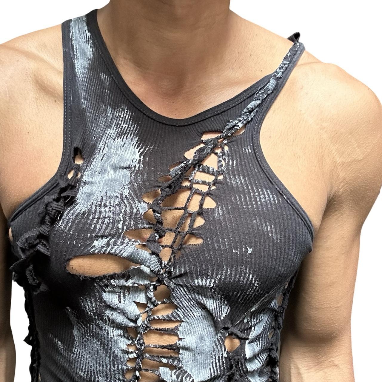 ASTROBOI* 'Shadow Play' Gildan Black Twist Braided Tank Top - front detail